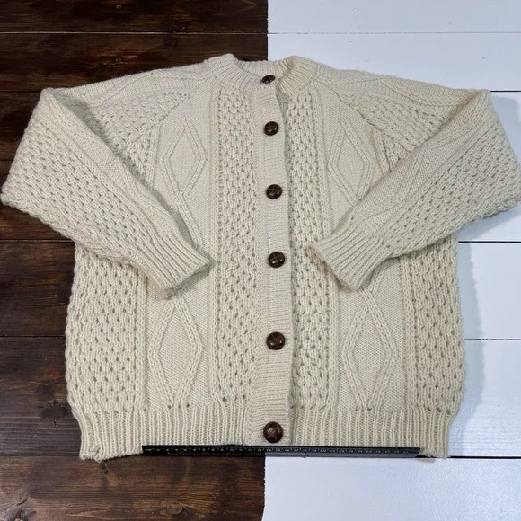 Cladyknit Womens Irish Fisherman 100% Merino Wool Cardigan Sweater Size 40 - Picture 1 of 7